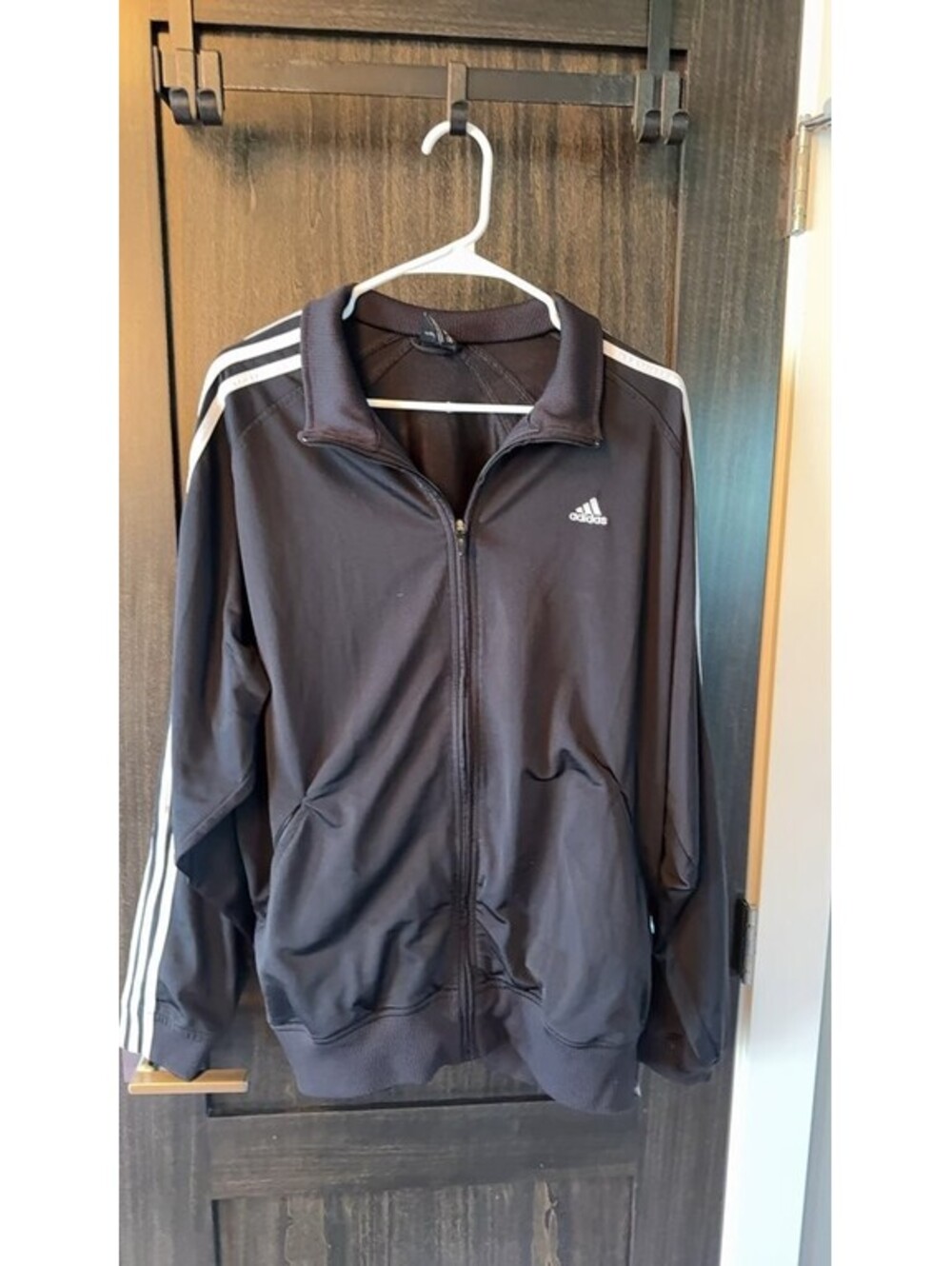 Adidas Black Track Jacket with White Stripes 0028